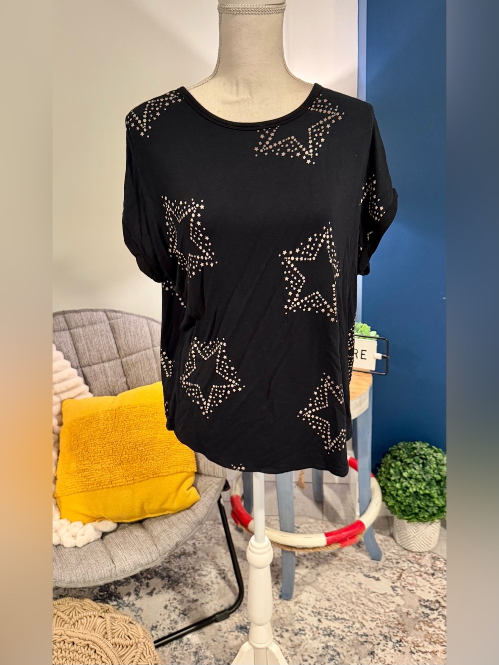 Buffalo David Bitton Black Star Print Top S